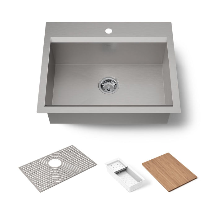 KOHLER K-80086-1PC Task 27" top-/undermount single-bowl workstation kitchen sink, stainless steel - view 4