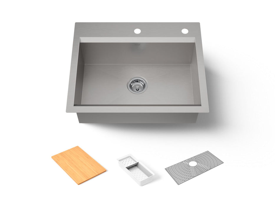 KOHLER K-80086-2PC Task 27" top-/undermount single-bowl workstation kitchen sink, stainless steel
