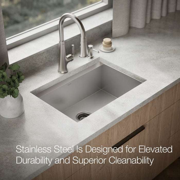 KOHLER K-80086-2PC Task 27" top-/undermount single-bowl workstation kitchen sink, stainless steel - view 3