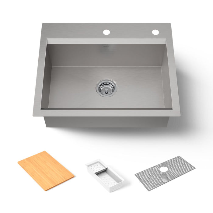 KOHLER K-80086-2PC Task 27" top-/undermount single-bowl workstation kitchen sink, stainless steel - view 5