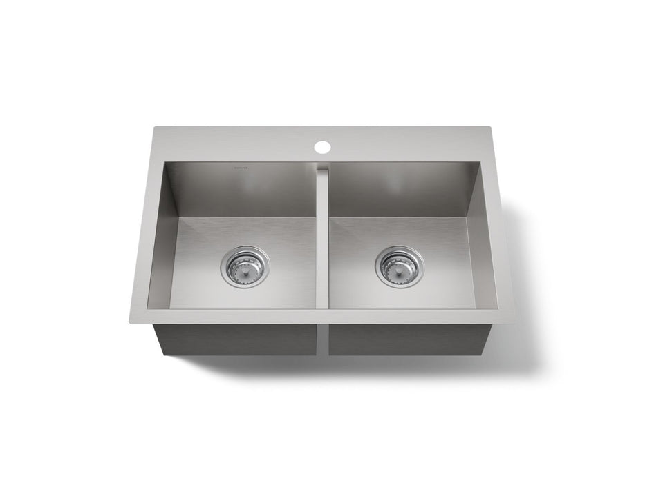 KOHLER K-80167-1 Vault 30-1/2" Top-/undermount Double-bowl Kitchen Sink, Stainless Steel - 3/4 view of product