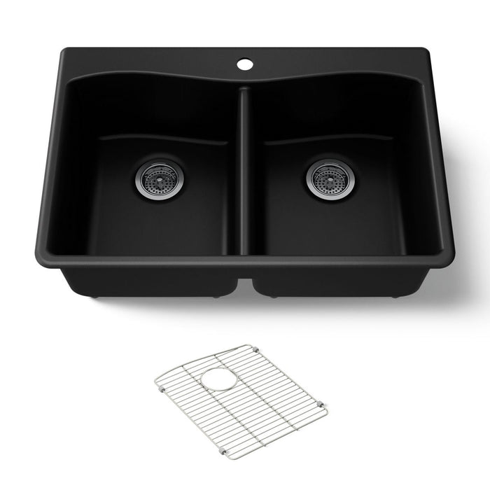 KOHLER K-8185-1 Kennon 33" top-/undermount double-bowl kitchen sink, matte black - view 5