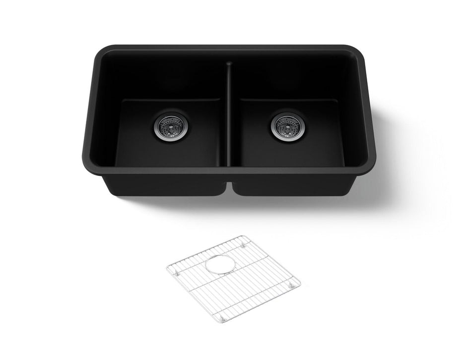KOHLER K-8199 Cairn 33-1/2" undermount double-bowl kitchen sink, matte black