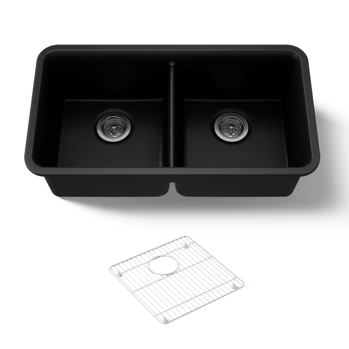 KOHLER K-8199 Cairn 33-1/2" undermount double-bowl kitchen sink, matte black - view 5