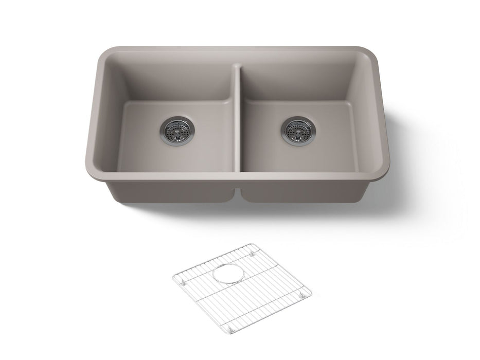 KOHLER K-8199 Cairn 33-1/2" undermount double-bowl kitchen sink, matte taupe