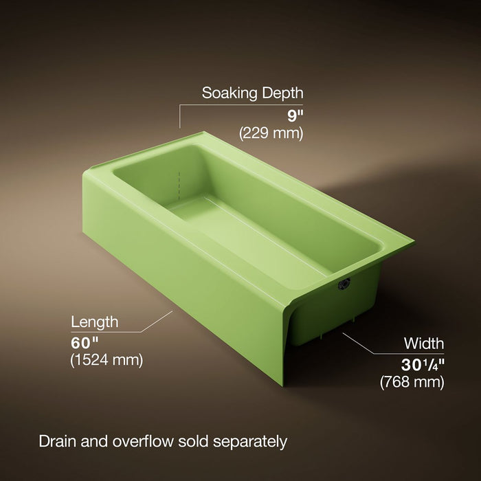 KOHLER K-838 Bellwether 60" x 30-1/4" alcove bath, right drain, fresh green - view 4
