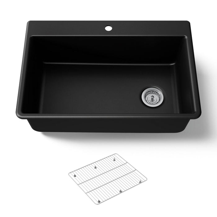 KOHLER K-8437-1 Kennon 33" top-/undermount single-bowl kitchen sink, matte black - view 5