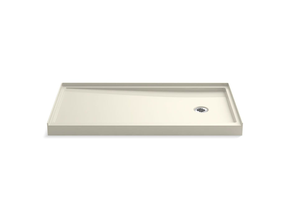 KOHLER K-8458 Rely 60" x 32" alcove shower base, right drain, biscuit