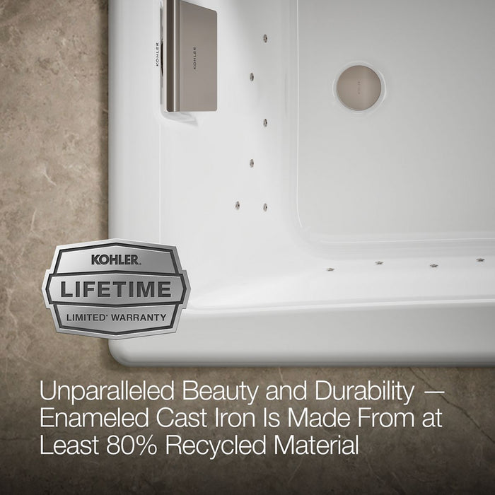 KOHLER K-852-GH0 Tea-for-Two 60" x 32" drop-in Heated BubbleMassage air bath