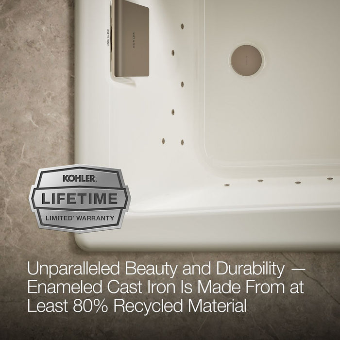 KOHLER K-852-GHBN Tea-for-Two 60" x 32" drop-in Heated BubbleMassage air bath, biscuit - view 5