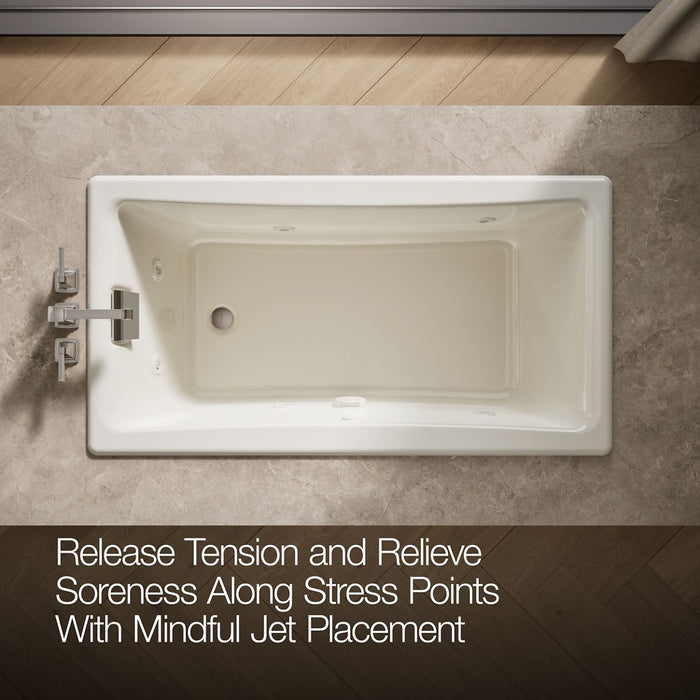 KOHLER K-852-JHE Tea-for-Two 60" x 32" drop-in/undermount whirlpool bath, biscuit - view 5