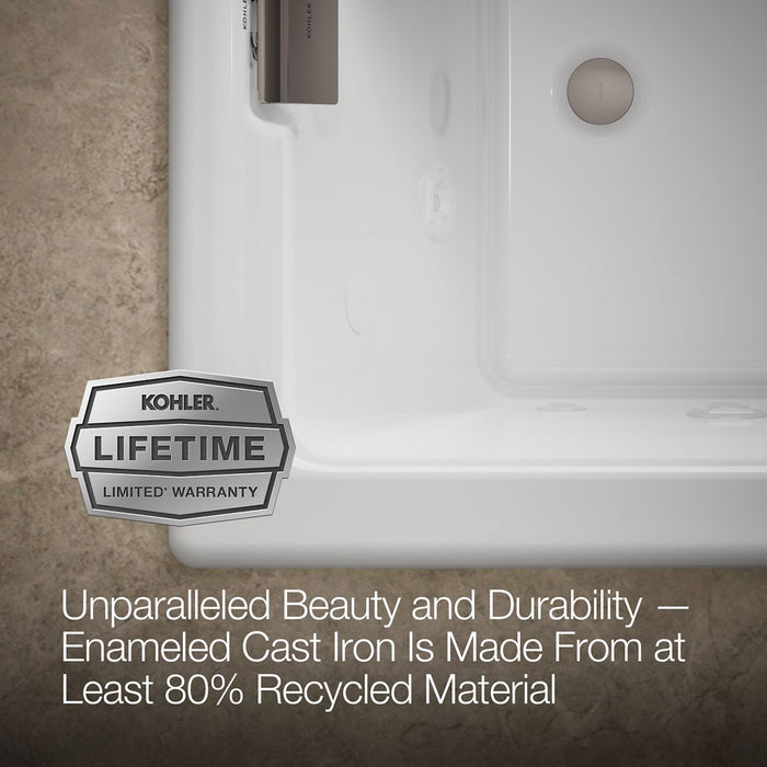 KOHLER K-856-AH Tea-for-Two 66" x 36" drop-in Effervescence whirlpool bath, white - view 4