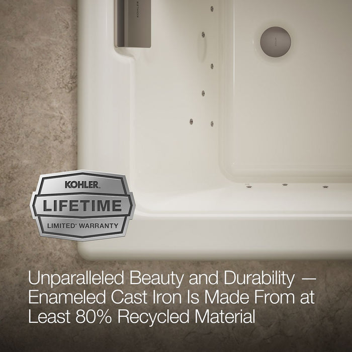 KOHLER K-856-GH96 Tea-for-Two 66" x 36" drop-in Heated BubbleMassage air bath, biscuit - view 5