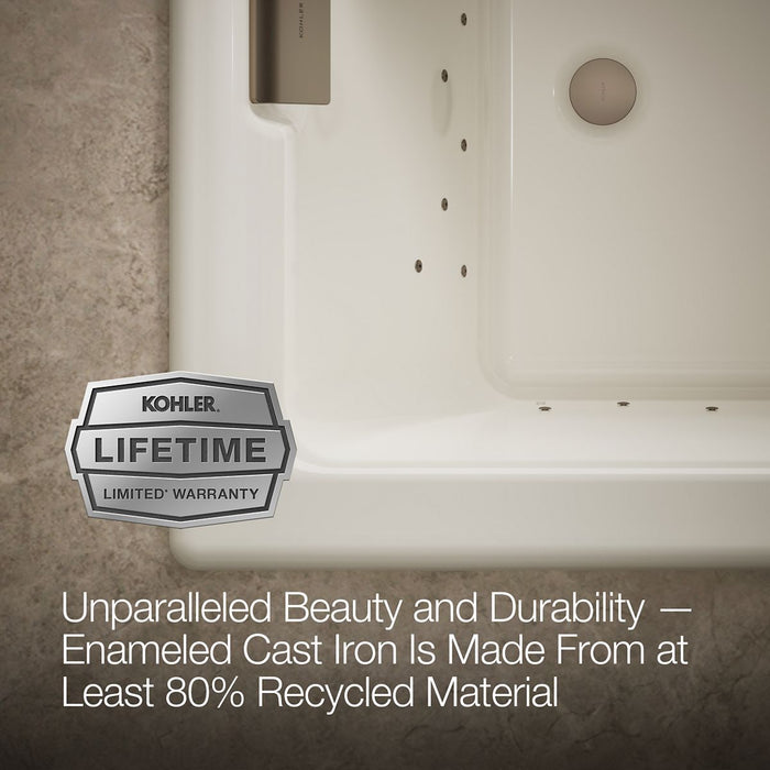 KOHLER K-856-GHBN Tea-for-Two 66" x 36" drop-in Heated BubbleMassage air bath, biscuit - view 5