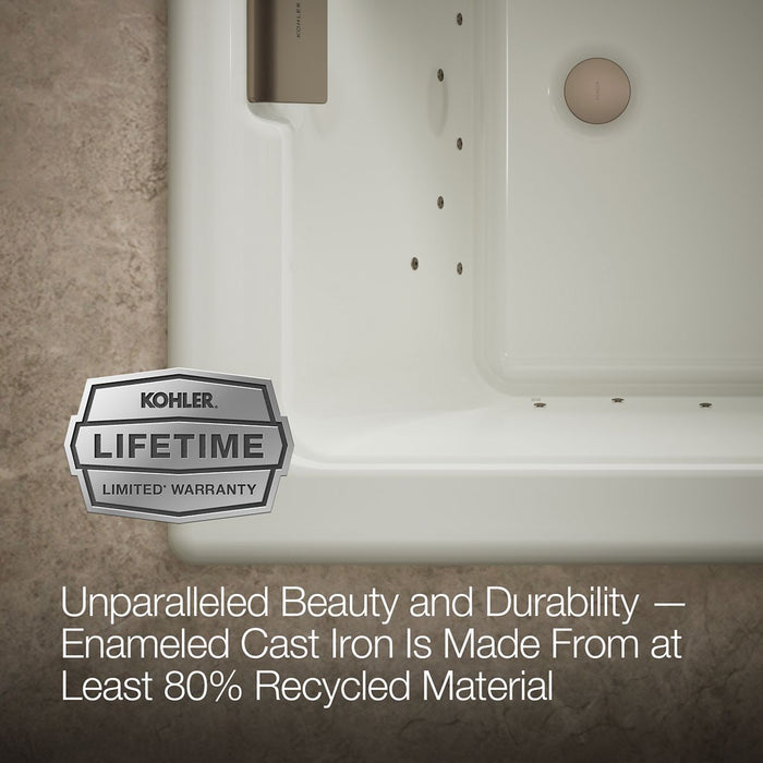 KOHLER K-856-GHBN Tea-for-Two 66" x 36" drop-in Heated BubbleMassage air bath, dune - view 5