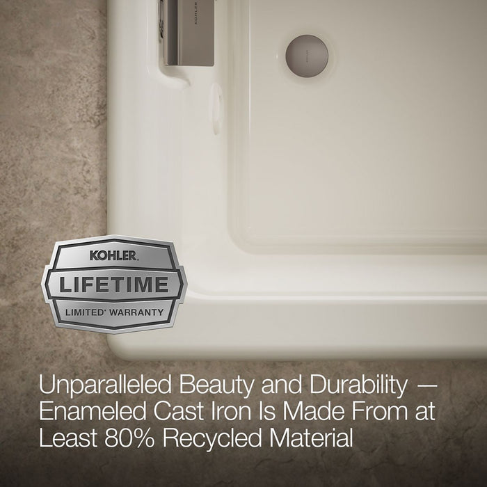 KOHLER K-856-M Tea-for-Two 66" x 36" drop-in whirlpool bath, biscuit - view 3