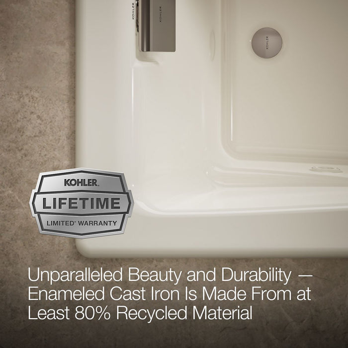 KOHLER K-865-JHB Tea-for-Two 71-3/4" x 36" drop-in/undermount whirlpool bath, biscuit - view 5
