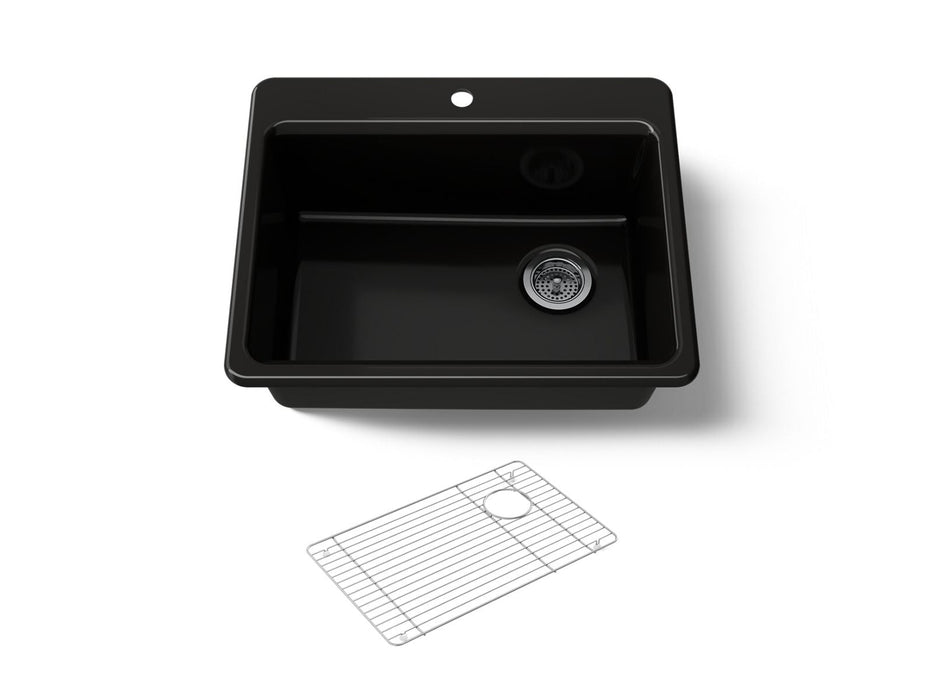 KOHLER K-8668-1A1 Riverby 27" top-mount single-bowl kitchen sink, black black