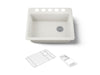 KOHLER K-8668-5UA2 Riverby 27" undermount single-bowl workstation kitchen sink, biscuit