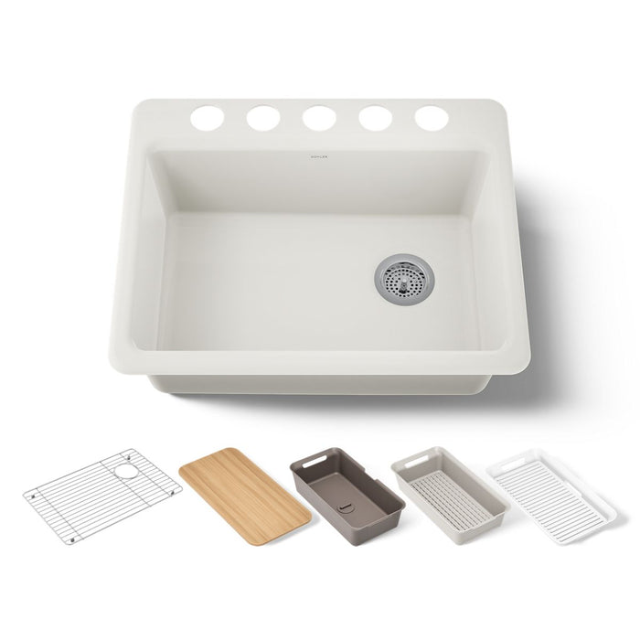 KOHLER K-8668 Riverby 27" Undermount Single-bowl Workstation Kitchen Sink, biscuit - view 5