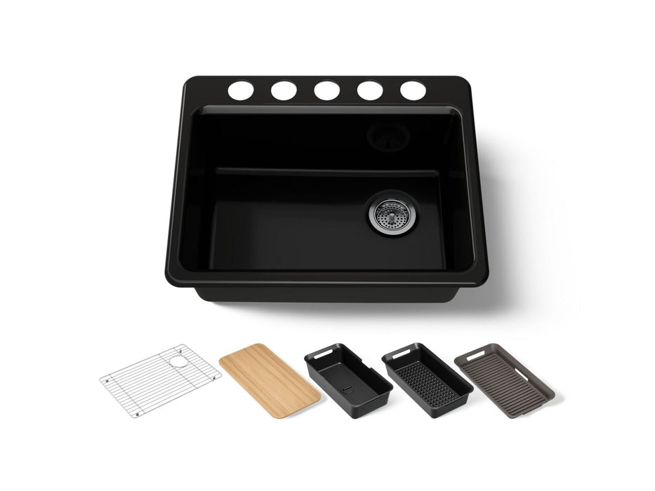 KOHLER K-8668 Riverby 27" Undermount Single-bowl Workstation Kitchen Sink, black black