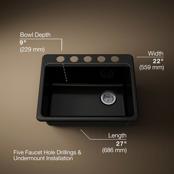 KOHLER K-8668 Riverby 27" Undermount Single-bowl Workstation Kitchen Sink, black black - view 5