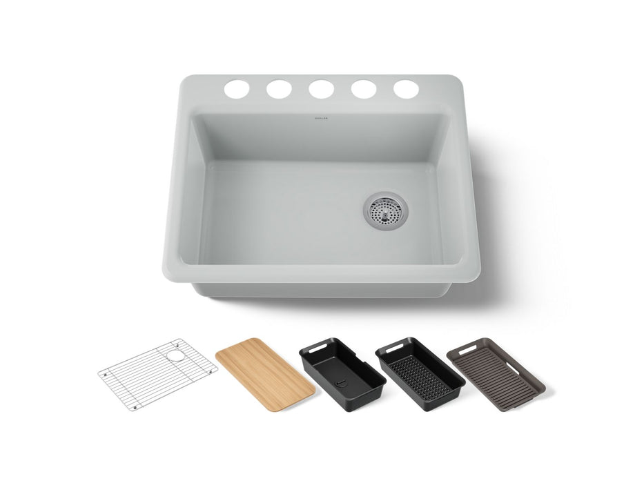 KOHLER K-8668 Riverby 27" Undermount Single-bowl Workstation Kitchen Sink, ice grey