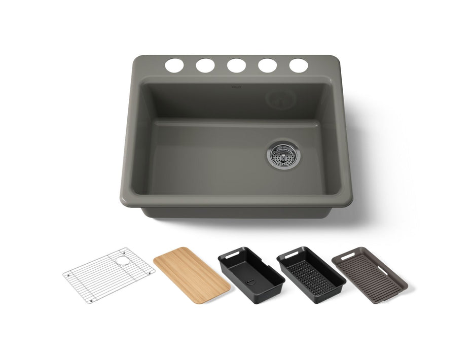 KOHLER K-8668 Riverby 27" Undermount Single-bowl Workstation Kitchen Sink, thunder grey