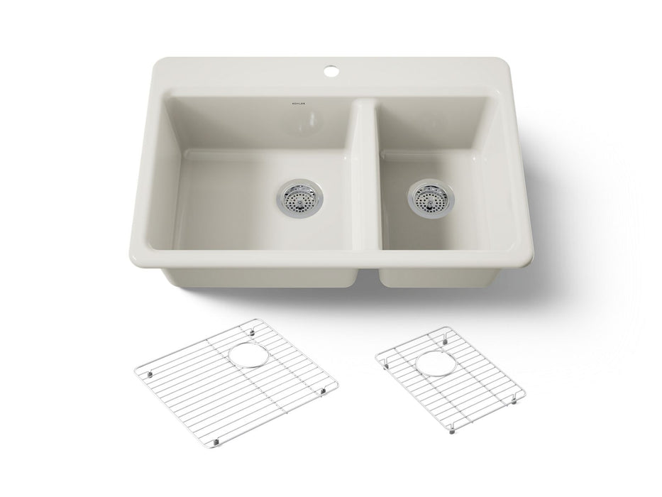 KOHLER K-8669 Riverby 33" Top-mount Double-bowl Kitchen Sink, biscuit