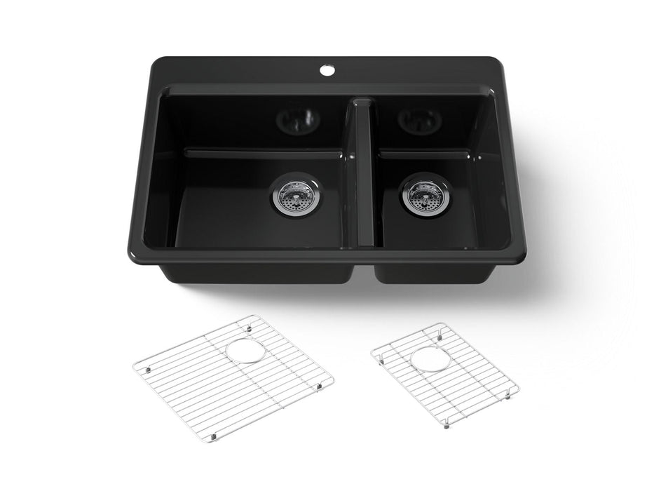 KOHLER K-8669 Riverby 33" Top-mount Double-bowl Kitchen Sink, black black