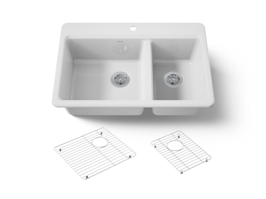 KOHLER K-8669 Riverby 33" Top-mount Double-bowl Kitchen Sink, white