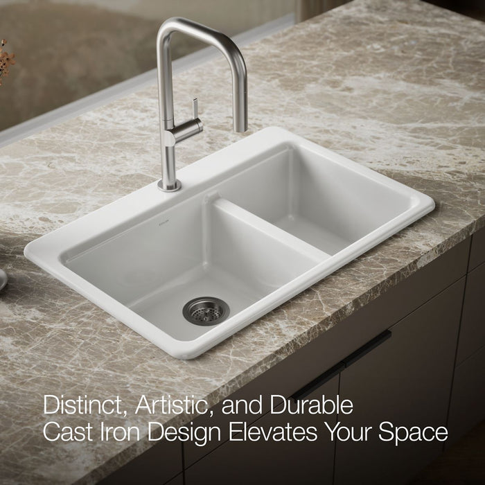 KOHLER K-8669 Riverby 33" Top-mount Double-bowl Kitchen Sink, white - view 4