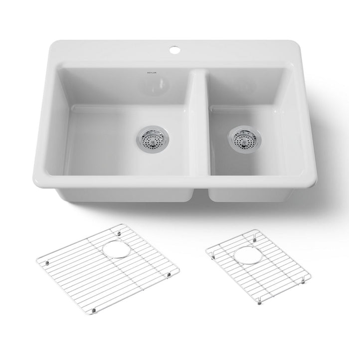 KOHLER K-8669 Riverby 33" Top-mount Double-bowl Kitchen Sink, white - view 5