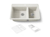 KOHLER K-8669-1A2 Riverby 33" top-mount double-bowl workstation kitchen sink, biscuit