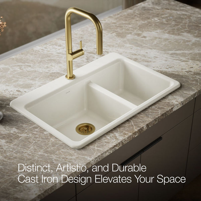 KOHLER K-8669-1A2 Riverby 33" top-mount double-bowl workstation kitchen sink, biscuit - view 4
