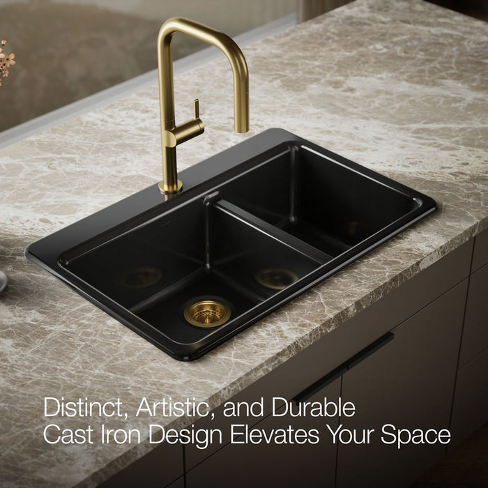 KOHLER K-8669-1A2 Riverby 33" top-mount double-bowl workstation kitchen sink, black black - view 4
