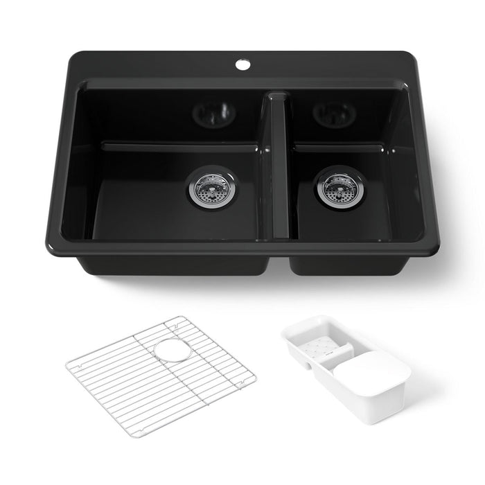 KOHLER K-8669-1A2 Riverby 33" top-mount double-bowl workstation kitchen sink, black black - view 5