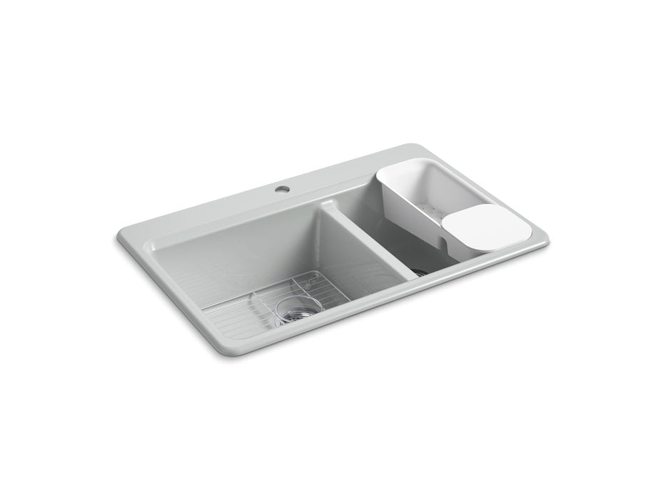 KOHLER K-8669-1A2 Riverby 33" top-mount double-bowl workstation kitchen sink, ice grey