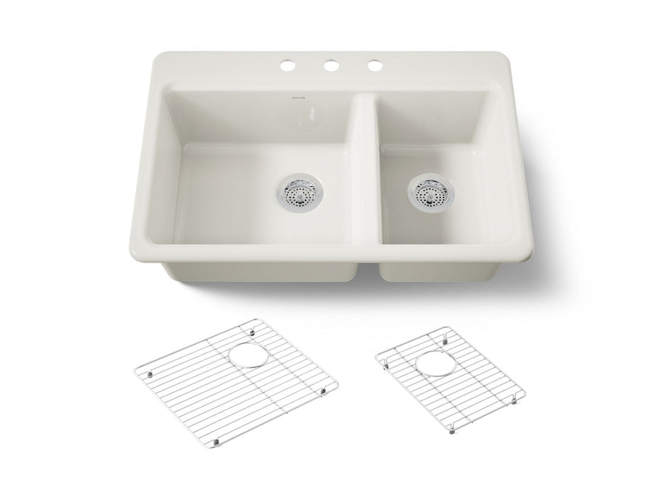 KOHLER K-8669 Riverby 33" Top-mount Double-bowl Kitchen Sink, biscuit