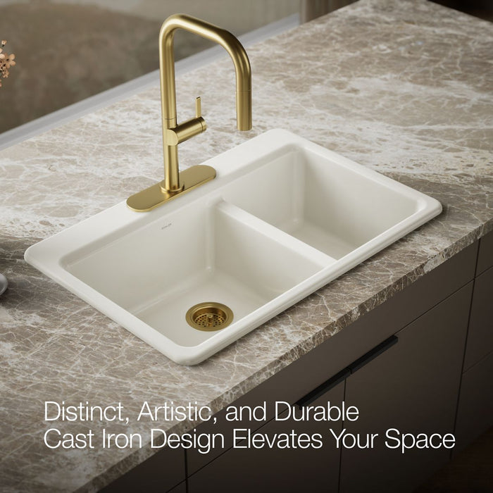 KOHLER K-8669 Riverby 33" Top-mount Double-bowl Kitchen Sink, biscuit - view 4