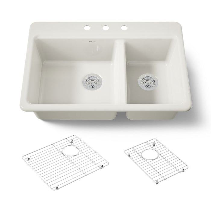 KOHLER K-8669 Riverby 33" Top-mount Double-bowl Kitchen Sink, biscuit - view 5