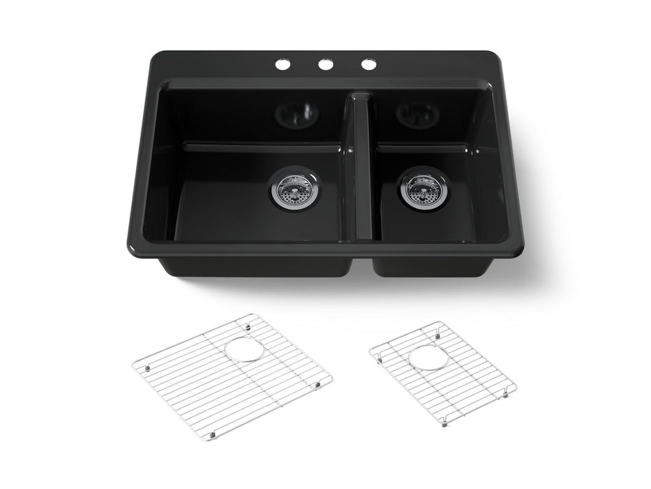 KOHLER K-8669 Riverby 33" Top-mount Double-bowl Kitchen Sink, black black