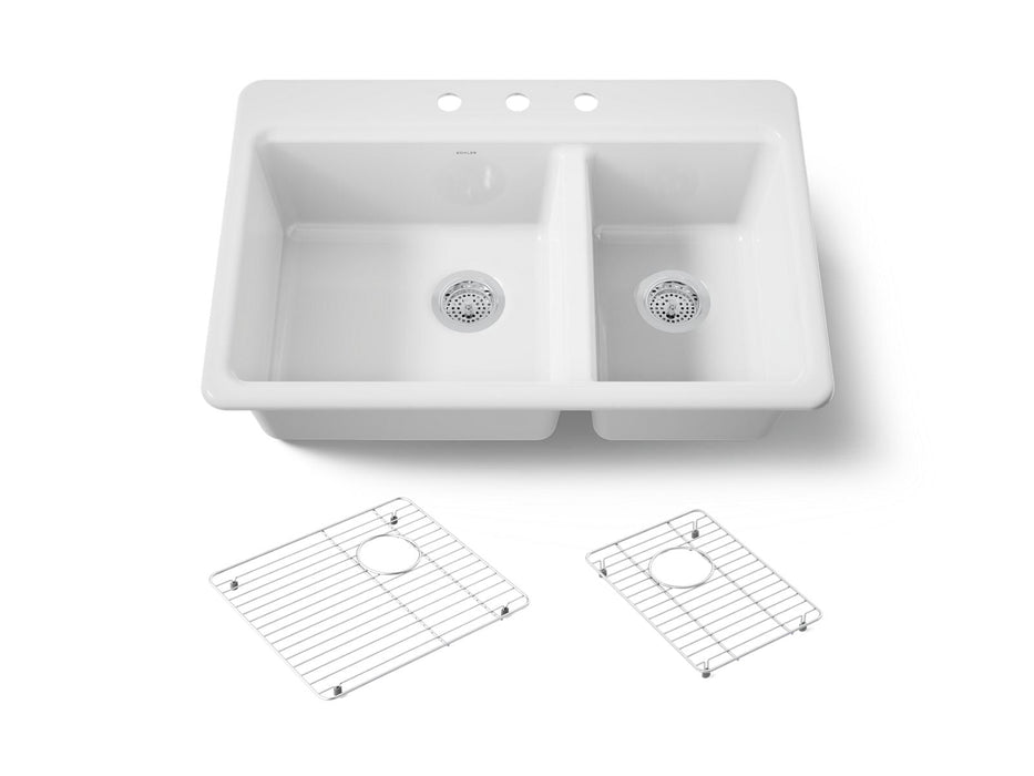 KOHLER K-8669 Riverby 33" Top-mount Double-bowl Kitchen Sink, white