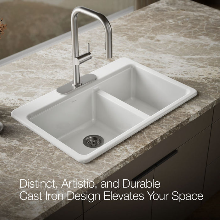 KOHLER K-8669 Riverby 33" Top-mount Double-bowl Kitchen Sink, white - view 4