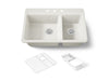 KOHLER K-8669-3A2 Riverby 33" top-mount double-bowl workstation kitchen sink, biscuit