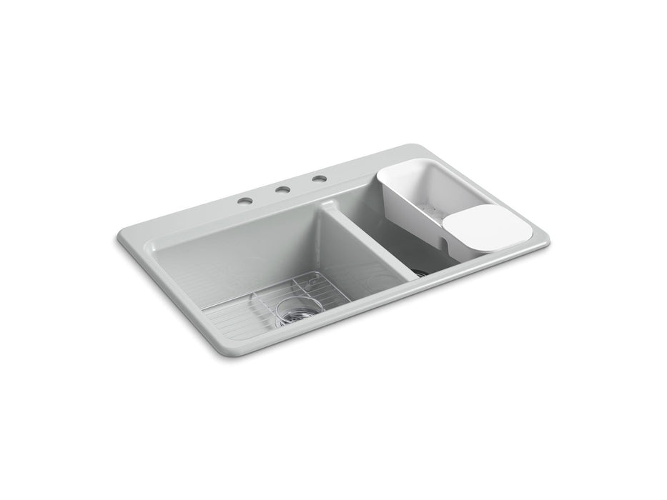 KOHLER K-8669-3A2 Riverby 33" top-mount double-bowl workstation kitchen sink, ice grey