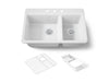 KOHLER K-8669-3A2 Riverby 33" top-mount double-bowl workstation kitchen sink, white