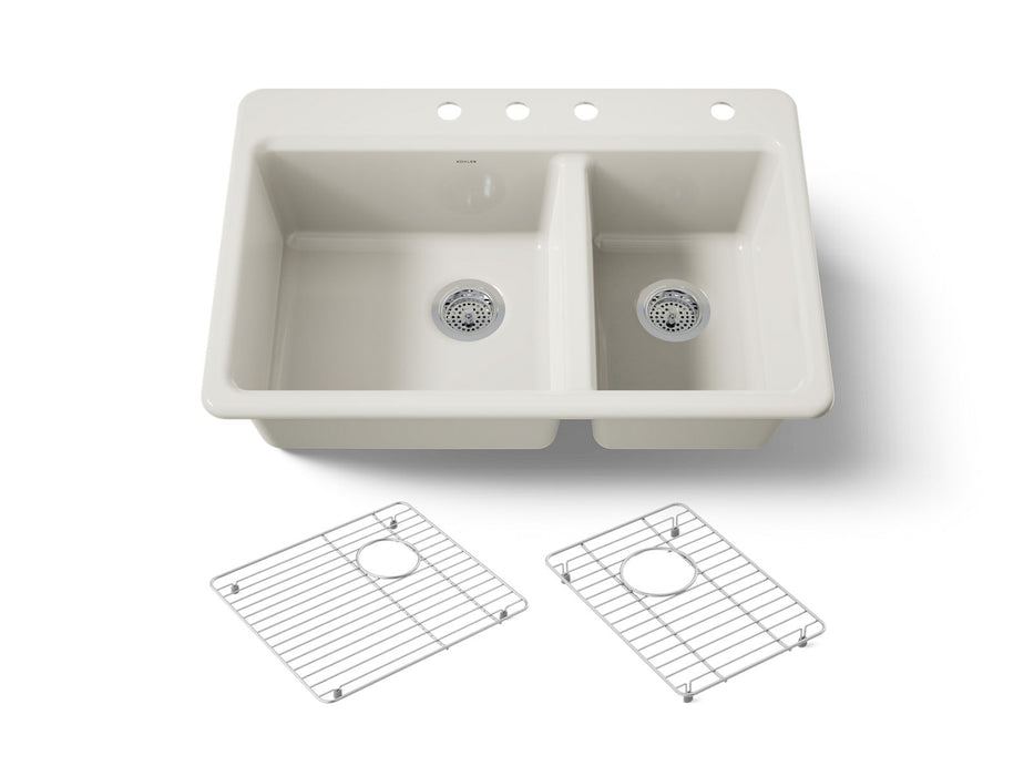 KOHLER K-8669 Riverby 33" Top-mount Double-bowl Kitchen Sink, biscuit