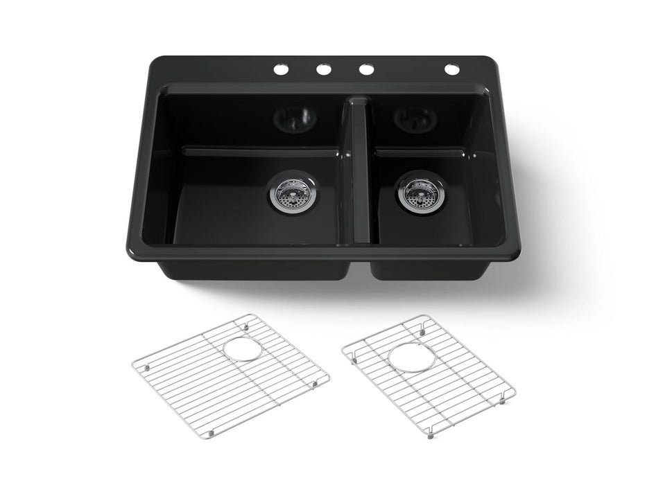 KOHLER K-8669 Riverby 33" Top-mount Double-bowl Kitchen Sink, black black