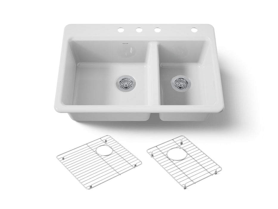 KOHLER K-8669 Riverby 33" Top-mount Double-bowl Kitchen Sink, white
